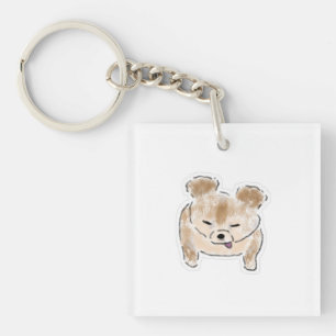 Cute Brown Dog Sticking Tongue Out Sleeping Wink D Key Ring