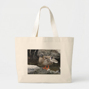Cute brown duck large tote bag