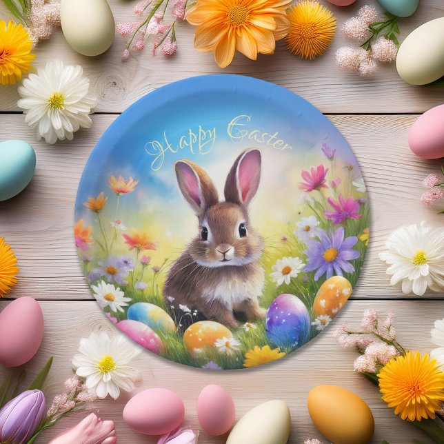 Cute Brown Easter Baby Bunny Paper Plate (Creator Uploaded)