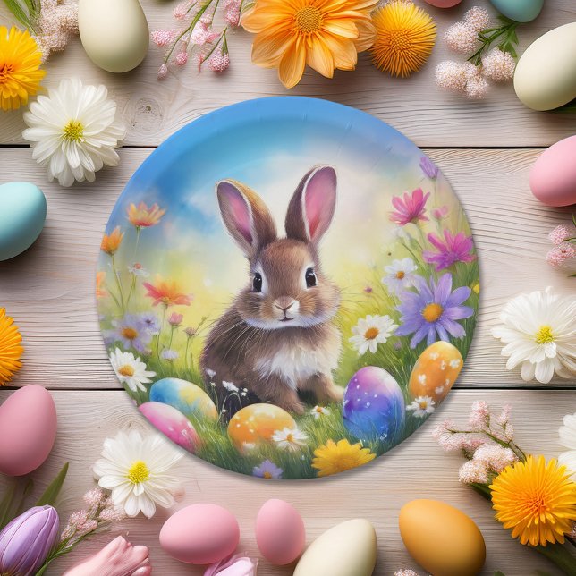 Cute Brown Easter Baby Bunny Paper Plate (Creator Uploaded)