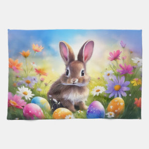 Cute Brown Easter Baby Bunny Tea Towel
