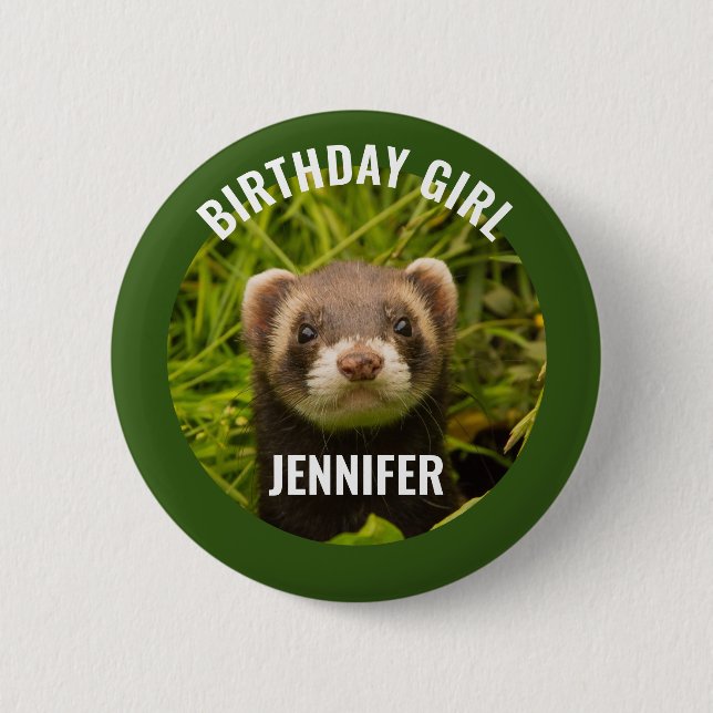 Cute Brown Ferret in the Grass Birthday Girl 6 Cm Round Badge (Front)