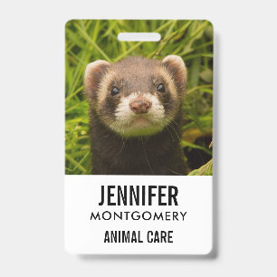 Cute Brown Ferret in the Grass ID Badge