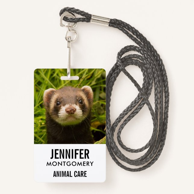 Cute Brown Ferret in the Grass ID Badge (Front with Lanyard)