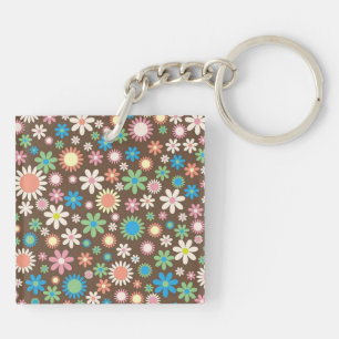 Cute Brown Flower Power Pattern Key Ring