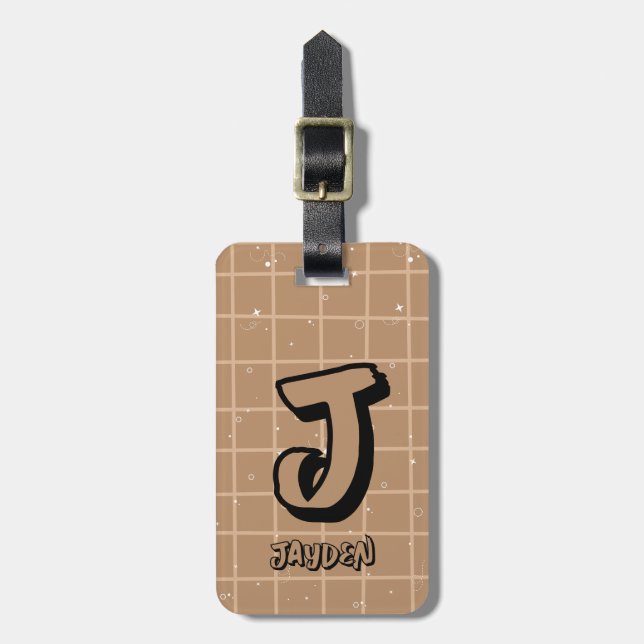 Cute Brown Gingham Luggage Tag (Front Vertical)