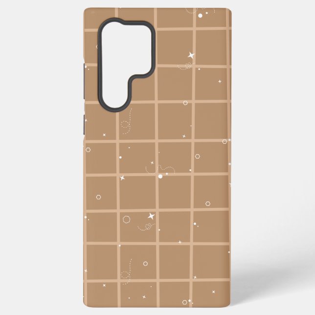 Cute Brown Gingham Samsung Galaxy S22 Ultra Case (Back)