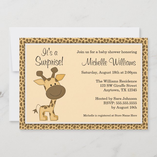 Cute Brown Giraffe Gender Neutral Baby Shower Invitation (Front)
