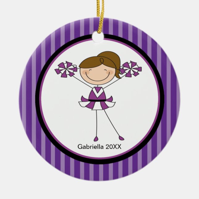 Cute Brown Haired Cheerleader Christmas Ornament (Front)