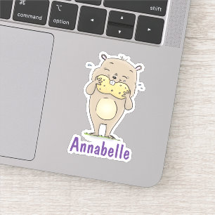 Cute brown hamster eating a nut cartoon