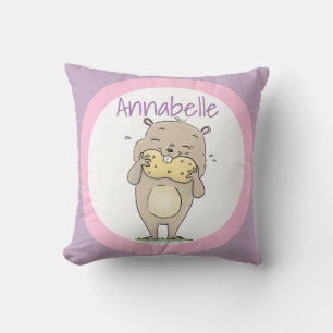 Cute brown hamster eating a peanut pink cartoon cushion