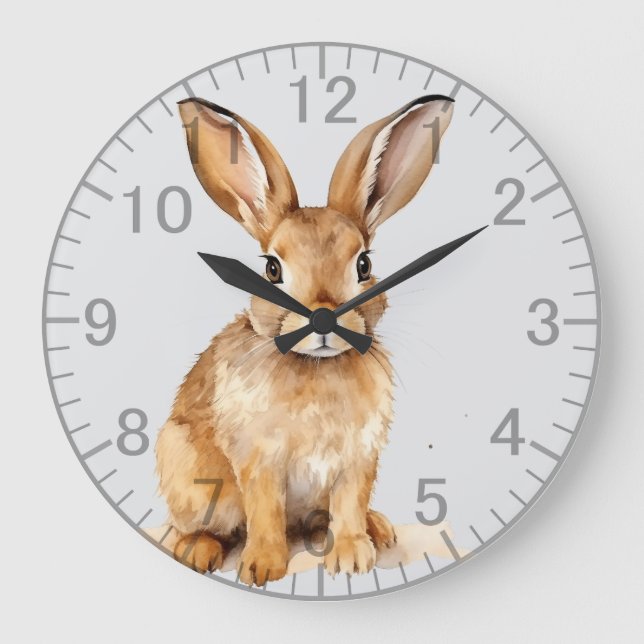 Cute Brown Hare Large Clock (Front)