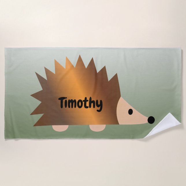 Cute Brown Hedgehog Beach Towel (Front)