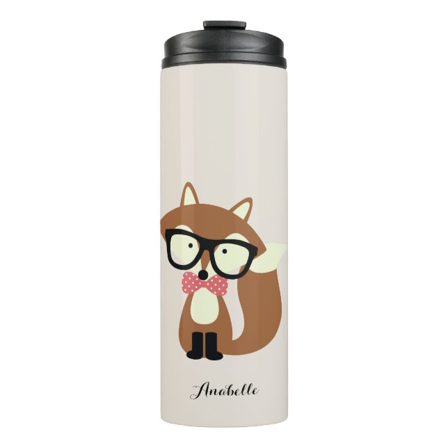 Cute Brown Hipster Fox Thermal Tumbler (Front)