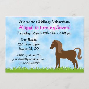 Cute Brown Horse Girls Birthday Invitation