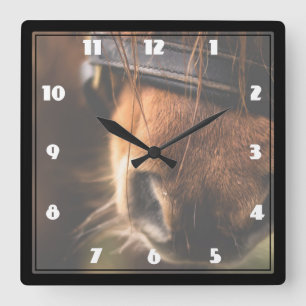 Cute Brown Horse Nose Square Wall Clock