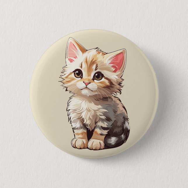Cute Brown Kawaii Kitten 6 Cm Round Badge (Front)