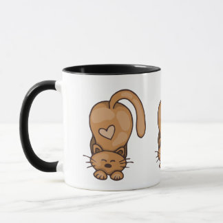 Cute Brown Kitty Cat With Heart Mug
