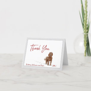 Cute Brown Labradoodle Dog Personalize Bone  Thank You Card