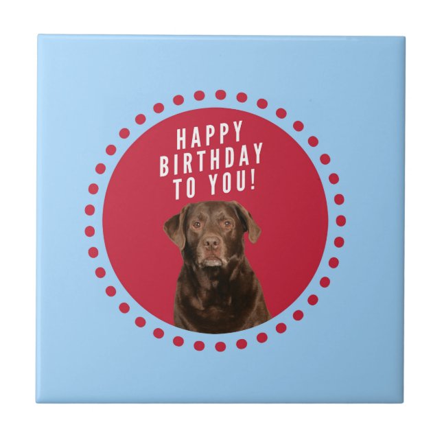 Cute Brown Labrador Retriever Dog Happy Birthday Tile (Front)
