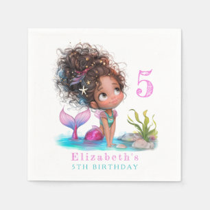 Cute Brown Little Mermaid Birthday Napkin