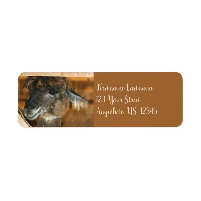 Cute Brown Llama Farm Animal Address Return Address Label (Front)