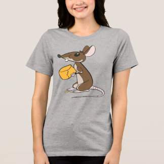 Cute Brown Mouse Holding A Piece Of Cheese Tri-Blend Shirt