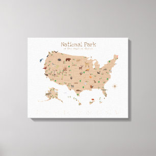Cute Brown National Park Map Woodland Nursery Canvas Print