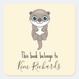 Cute brown otter cream square sticker