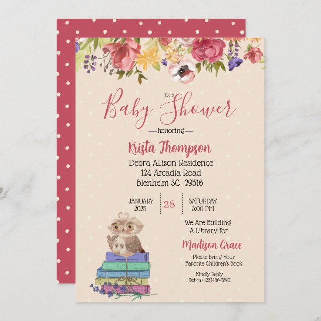 Cute Brown Owl Baby Shower Invitation (Front/Back)