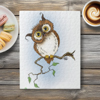 Cute Brown Owl Blue Wildlife Whimsical