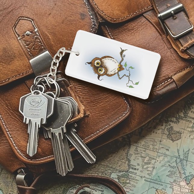 Cute Brown Owl Blue Wildlife Whimsical Key Ring (Creator Uploaded)