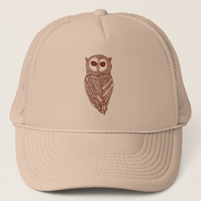 Cute Brown Owl Illustration Trucker Hat (Front)