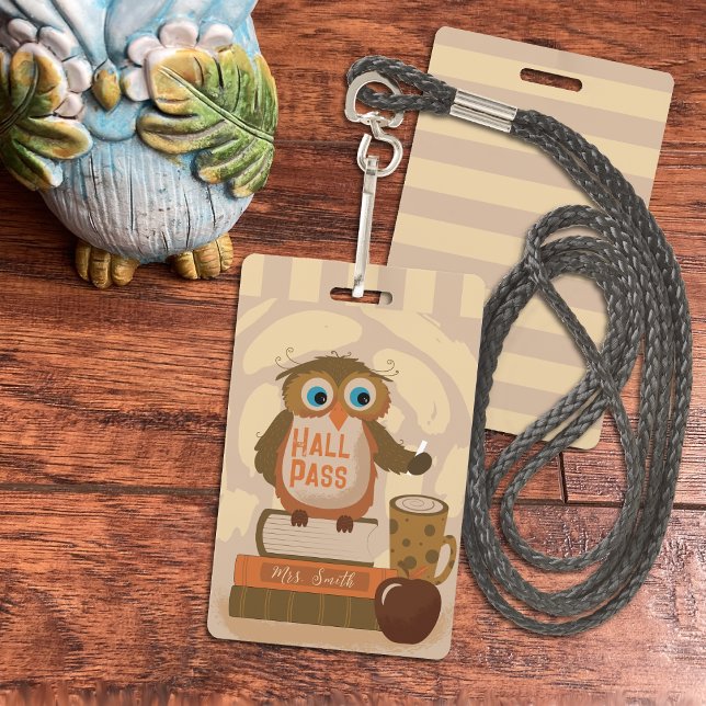 Cute Brown Owl Student Hall Pass Badge with Name ID Badge (Creator Uploaded)