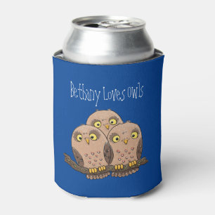 Cute brown owls cartoon illustration can cooler