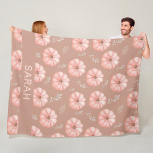 Cute Brown Peach Watercolor Pumpkin Fall   Fleece Blanket