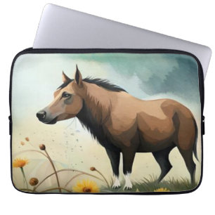 Cute brown pony in the floral field laptop sleeve