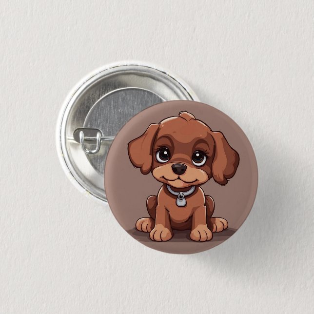 Cute brown puppy 3 cm round badge (Front & Back)