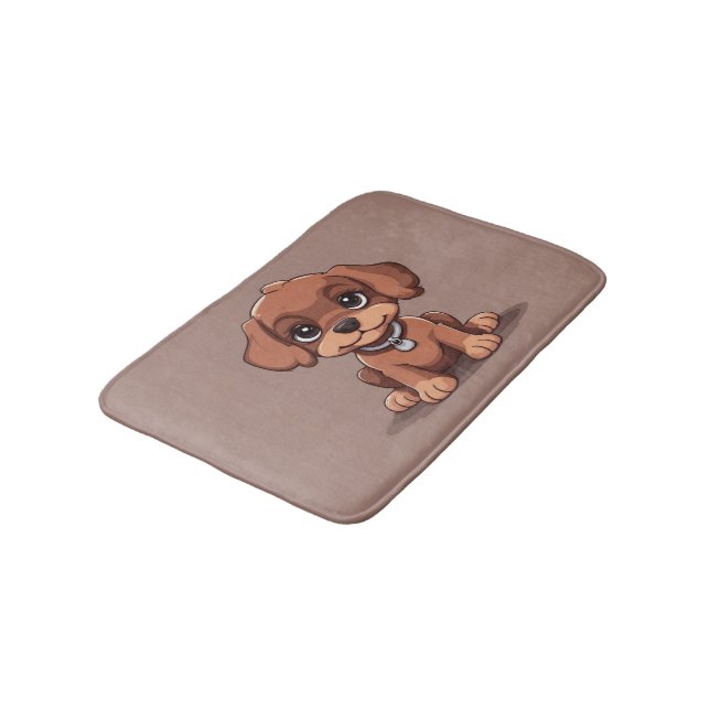Cute brown puppy bath mat (Angled)