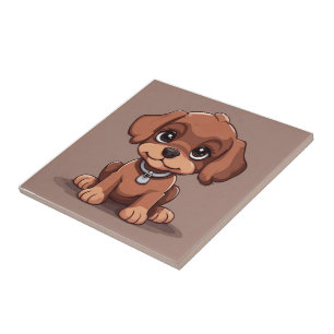 Cute brown puppy ceramic tile