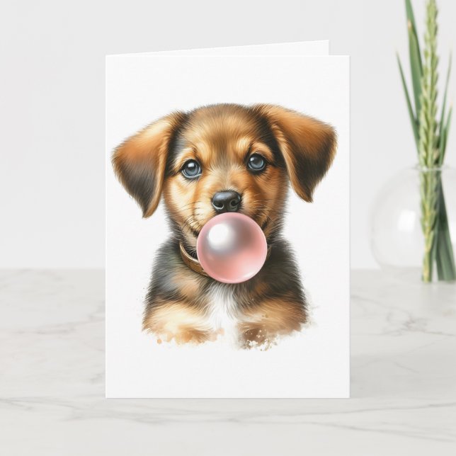 Cute Brown Puppy Dog Blowing Bubble Gum Blank Card (Front)