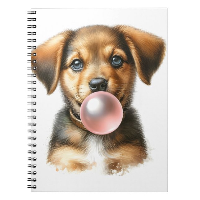 Cute Brown Puppy Dog Blowing Bubble Gum Spiral  Notebook (Front)