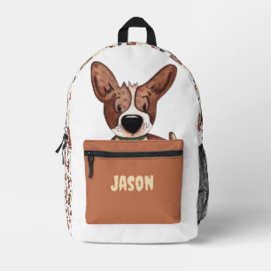CUTE BROWN PUPPY DOGS BONES PATTERN CUSTOM NAME PRINTED BACKPACK