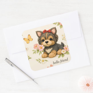 Cute brown Puppy Floral Butterfly Sticker 