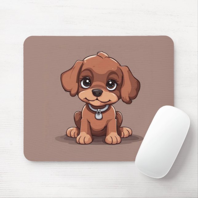 Cute brown puppy mouse pad (With Mouse)