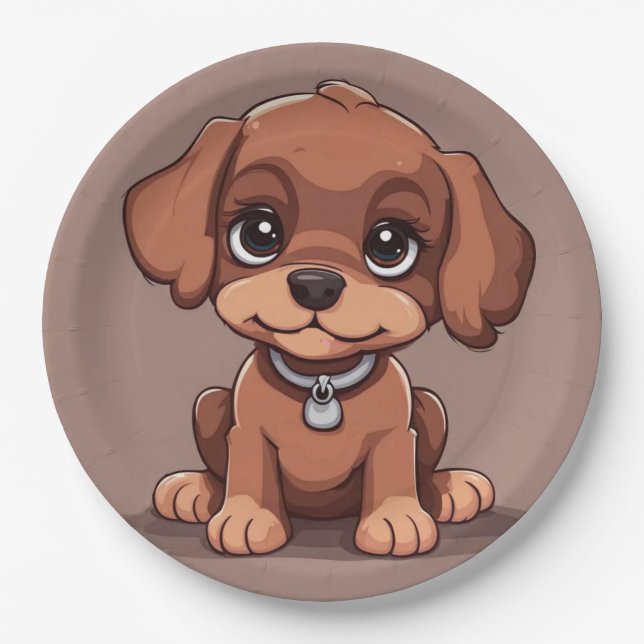 Cute brown puppy paper plate (Front)