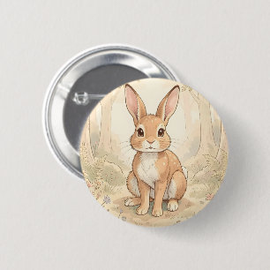 Cute brown rabbit in a forest 6 cm round badge