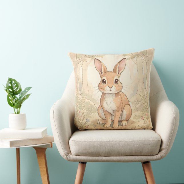 Cute brown rabbit in a forest cushion (Chair)