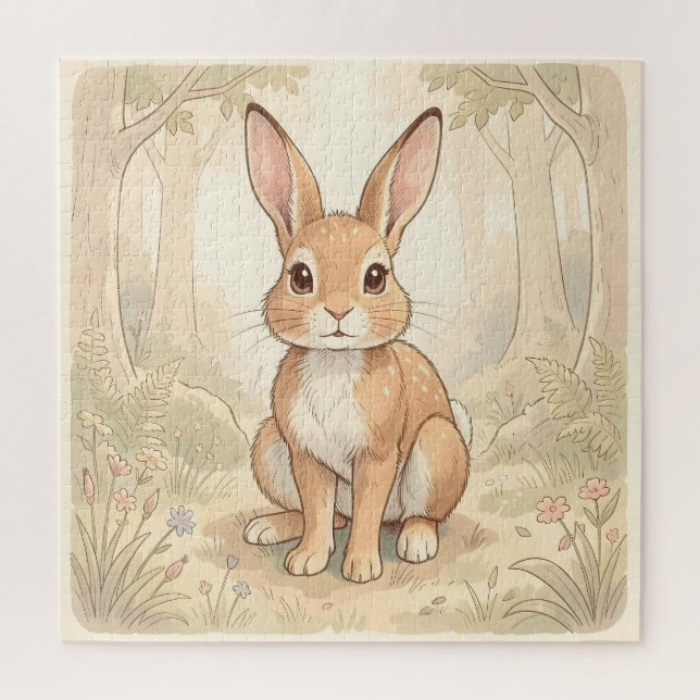 Cute brown rabbit in a forest jigsaw puzzle (Vertical)