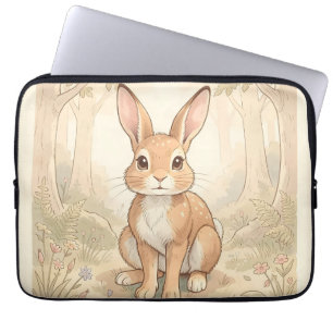 Cute brown rabbit in a forest laptop sleeve